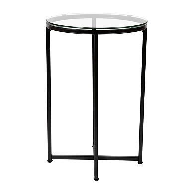 Flash Furniture Glass Living Room End Table with Crisscross Metal Frame