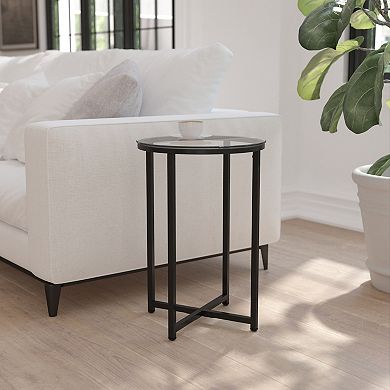 Flash Furniture Glass Living Room End Table with Crisscross Metal Frame