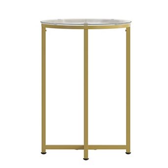Flash Furniture Glass Living Room End Table with Crisscross Metal Frame