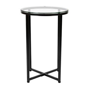 Flash Furniture Glass Living Room End Table with Crisscross Metal Frame