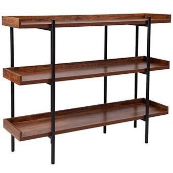 Flash Furniture 3 Shelf 35"H Display Unit with Metal Frame in Rustic Wood Grain Finish
