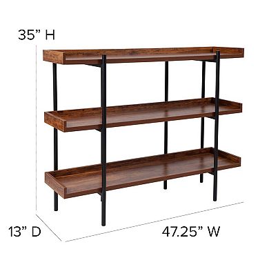 Flash Furniture 3 Shelf 35"H Display Unit with Metal Frame in Rustic Wood Grain Finish