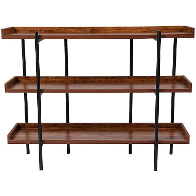 Flash Furniture 3 Shelf 35"H Display Unit with Metal Frame in Rustic Wood Grain Finish