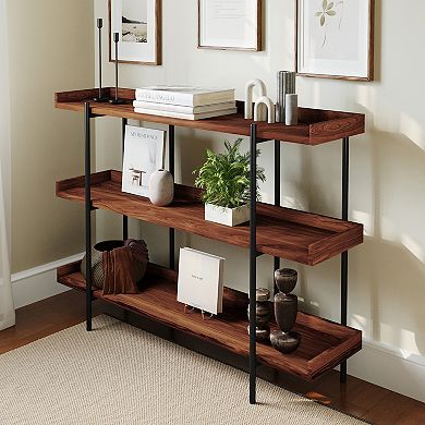 Flash Furniture 3 Shelf 35"H Display Unit with Metal Frame in Rustic Wood Grain Finish
