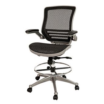 Flash Furniture Mid-Back Transparent Mesh Drafting Chair with Flip-Up Arms - Tall Office Chair