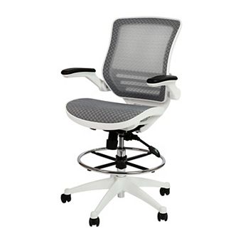 Flash Furniture Mid-Back Transparent Mesh Drafting Chair with Flip-Up Arms - Tall Office Chair