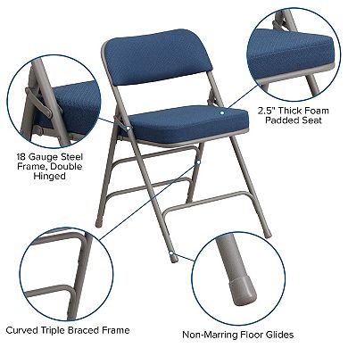 Flash Furniture 2 Pack Curved Triple Braced & Hinged Fabric Upholstered Metal Folding Chair