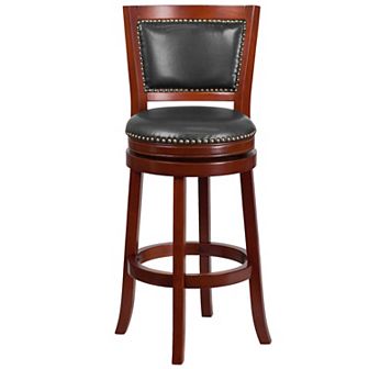 Flash Furniture 30'' High Wood Barstool with Open Panel Back and LeatherSoft Swivel Seat
