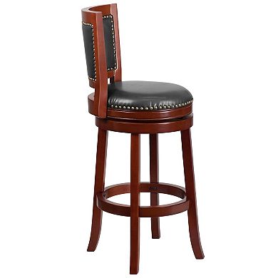 Flash Furniture 30'' High Wood Barstool with Open Panel Back and LeatherSoft Swivel Seat