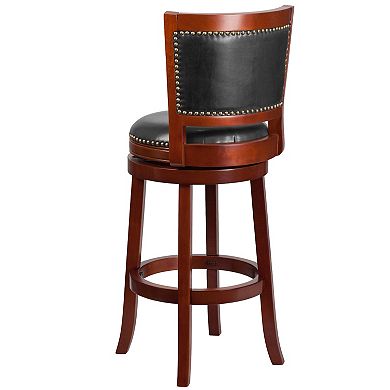 Flash Furniture 30'' High Wood Barstool with Open Panel Back and LeatherSoft Swivel Seat
