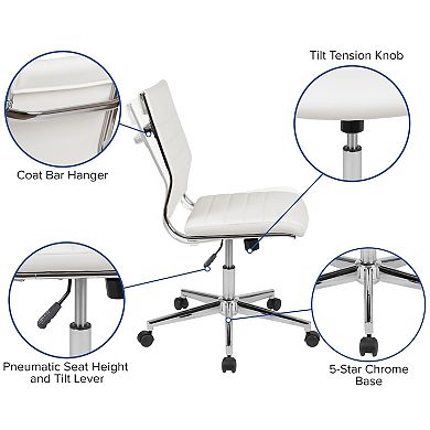 Flash Furniture Mid-Back Armless LeatherSoft Ribbed Executive Swivel Office Chair