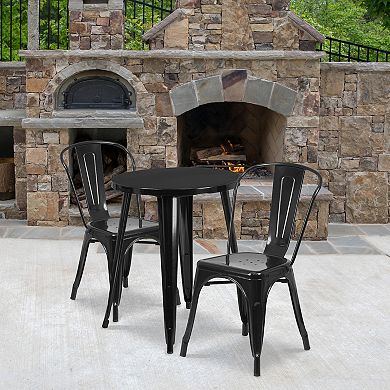 Flash Furniture 24'' Round Metal Indoor-Outdoor Table Set with 2 Cafe Chairs