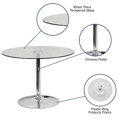 Flash Furniture 39.25" Round Glass Table with 29"H Chrome Base - Pedestal Table - Event Table