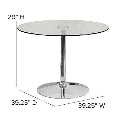 Flash Furniture 39.25" Round Glass Table with 29"H Chrome Base - Pedestal Table - Event Table
