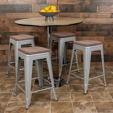Flash Furniture 4 Pack 24" High Metal Indoor Counter Bar Stool with Wood Seat - Stackable Stool
