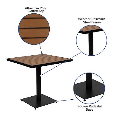 Flash Furniture Outdoor Patio Bistro Dining Table Set with 2 Chairs and Faux Teak Poly Slats