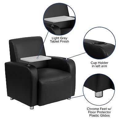 Flash Furniture LeatherSoft Guest Chair with Tablet Arm, Chrome Legs and Cup Holder