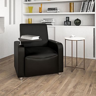 Flash Furniture LeatherSoft Guest Chair with Tablet Arm, Chrome Legs and Cup Holder