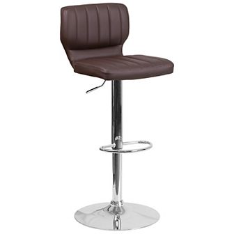 Flash Furniture Contemporary Vinyl Adjustable Height Barstool with Vertical Stitch Back