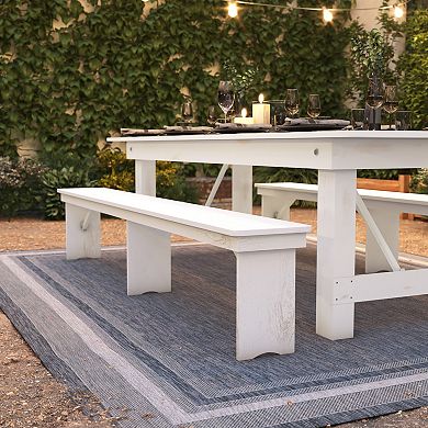 Flash Furniture 8' x 12" Antique Rustic Solid Pine Folding Farm Bench with 3 Legs