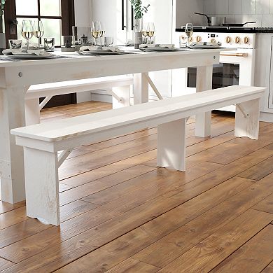 Flash Furniture 8' x 12" Antique Rustic Solid Pine Folding Farm Bench with 3 Legs