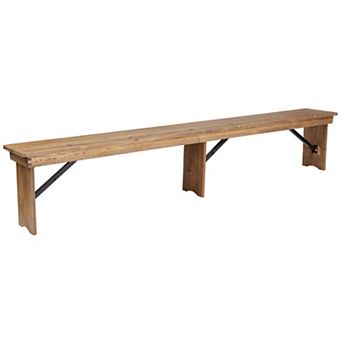 Flash Furniture 8' x 12" Antique Rustic Solid Pine Folding Farm Bench with 3 Legs