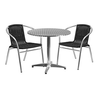 Flash Furniture 31.5'' Round Aluminum Indoor-Outdoor Table Set with 2 Rattan Chairs