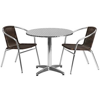 Flash Furniture 31.5'' Round Aluminum Indoor-Outdoor Table Set with 2 Rattan Chairs