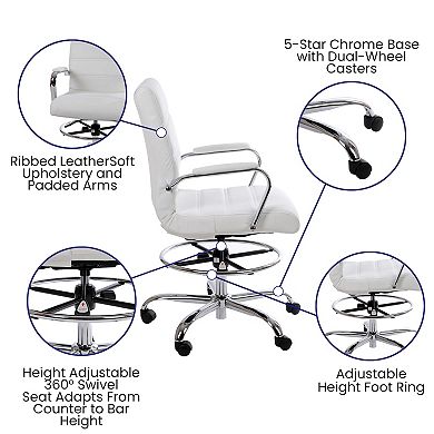 Flash Furniture Mid-Back LeatherSoft Drafting Chair with Adjustable Foot Ring and Chrome Base