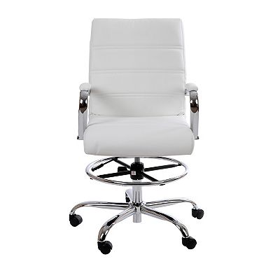 Flash Furniture Mid-Back LeatherSoft Drafting Chair with Adjustable Foot Ring and Chrome Base