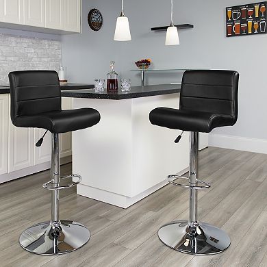 Flash Furniture Vinyl Adjustable Height Barstool with Rolled Seat and Chrome Base