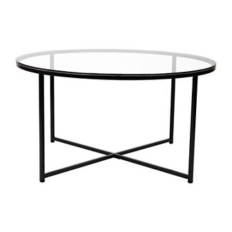 Flash Furniture Glass Living Room Coffee Table with Crisscross Metal Frame