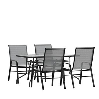 Flash Furniture 5 pc Patio Dining Set - Glass Table, 4 Flex Stack Chairs