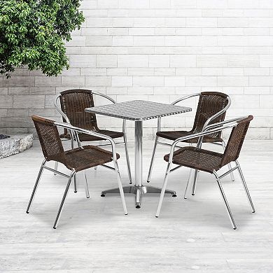 Flash Furniture 23.5'' Square Aluminum Indoor-Outdoor Table Set with 4 Rattan Chairs