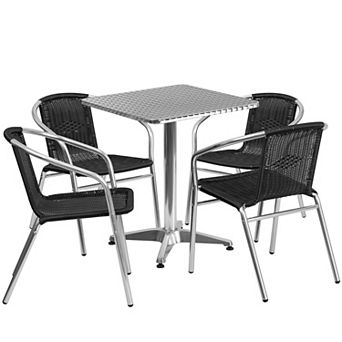 Flash Furniture 23.5'' Square Aluminum Indoor-Outdoor Table Set with 4 Rattan Chairs