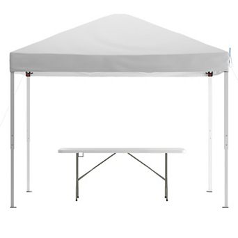 Flash Furniture 10' x 10' Pop Up Canopy Tent and 6 Ft. Bi-Fold Table with Carrying Handle