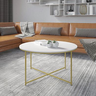 Flash Furniture Laminate Living Room Coffee Table with Crisscross Metal Frame