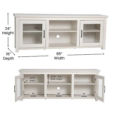 Flash Furniture Classic TV Stand for up to 80" TVs-Glass Fronted Doors-Modern Finish