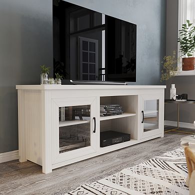 Flash Furniture Classic TV Stand for up to 80" TVs-Glass Fronted Doors-Modern Finish