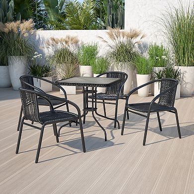 Flash Furniture 28'' Square Tempered Glass Metal Table with Rattan Edging
