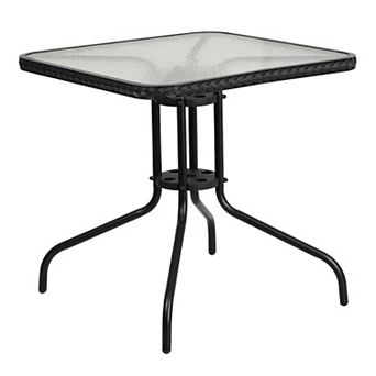 Flash Furniture 28'' Square Tempered Glass Metal Table with Rattan Edging