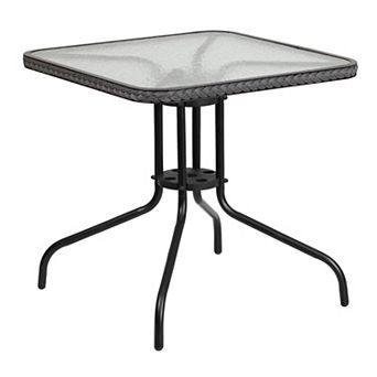 Flash Furniture 28'' Square Tempered Glass Metal Table with Rattan Edging