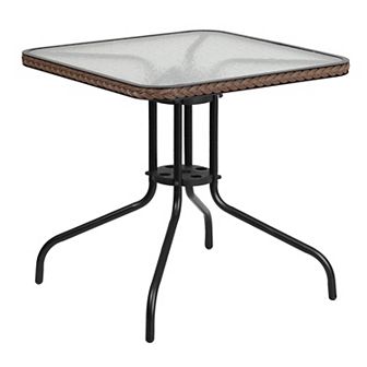 Flash Furniture 28'' Square Tempered Glass Metal Table with Rattan Edging