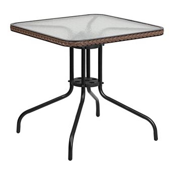 Flash Furniture 28'' Square Tempered Glass Metal Table with Rattan Edging