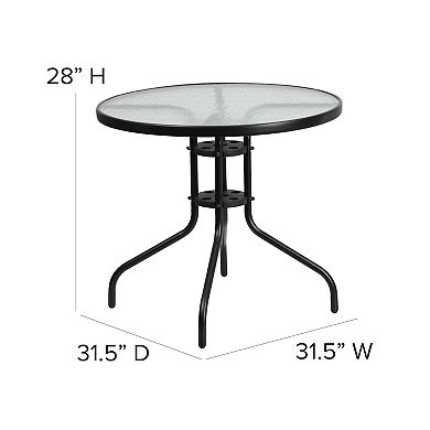 Flash Furniture 5 Piece Patio Dining Set - Glass Table, 4 Flex Stack Chairs