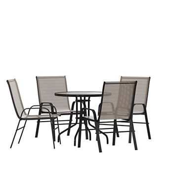 Flash Furniture 5 pc Patio Dining Set - Glass Table, 4 Flex Stack Chairs