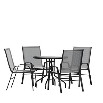 Flash Furniture 5 pc Patio Dining Set - Glass Table, 4 Flex Stack Chairs