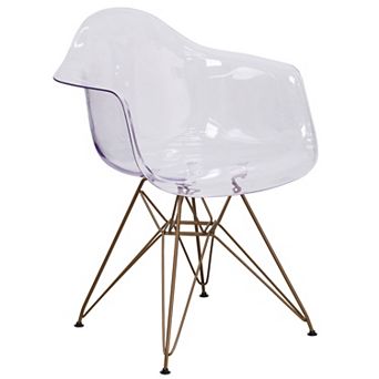 Flash Furniture Transparent Side Chair with Arms and Gold Base - Accent & Side Chair