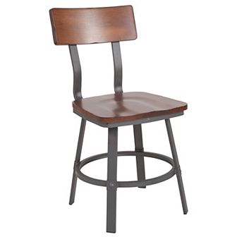 Flash Furniture Rustic Walnut Restaurant Chair with Wood Seat & Back and Gray Powder Coat Frame