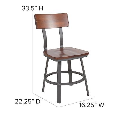 Flash Furniture Rustic Walnut Restaurant Chair with Wood Seat & Back and Gray Powder Coat Frame